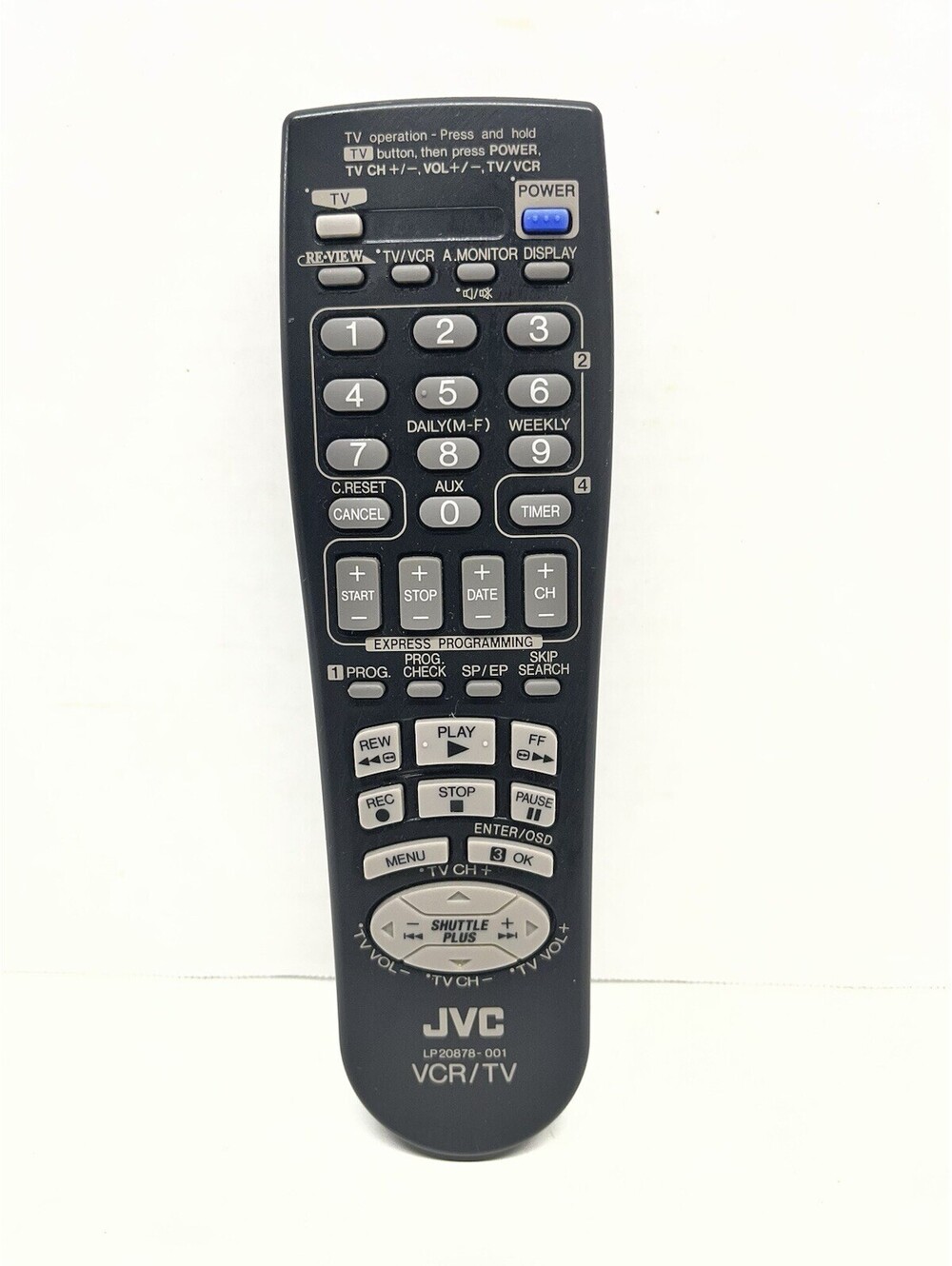 JVC LP20878-001 VCR Remote Control HRA36U, HRA37U, HRA47U, HRA56U, HRA57U & More